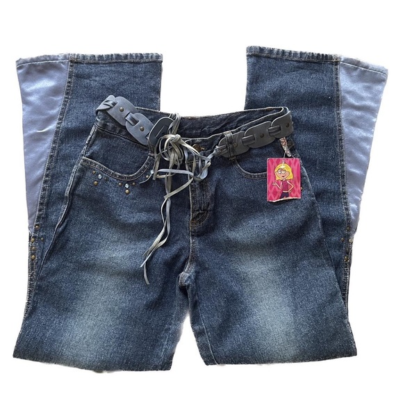 2000s y2k lizzie mcguire flare denim tassel belt jeans - Picture 2 of 3